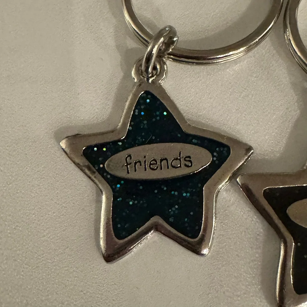 Friends Star Keychain Set Glitter Sparkle BFF Gift Blue‎ Silver Tone